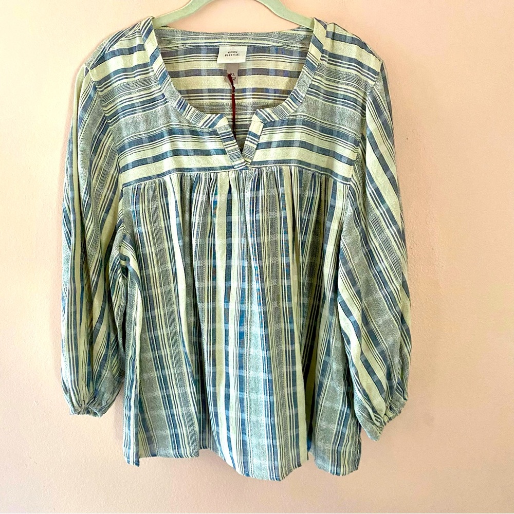 Knox Rose Blue and Cream Plaid Blouse
